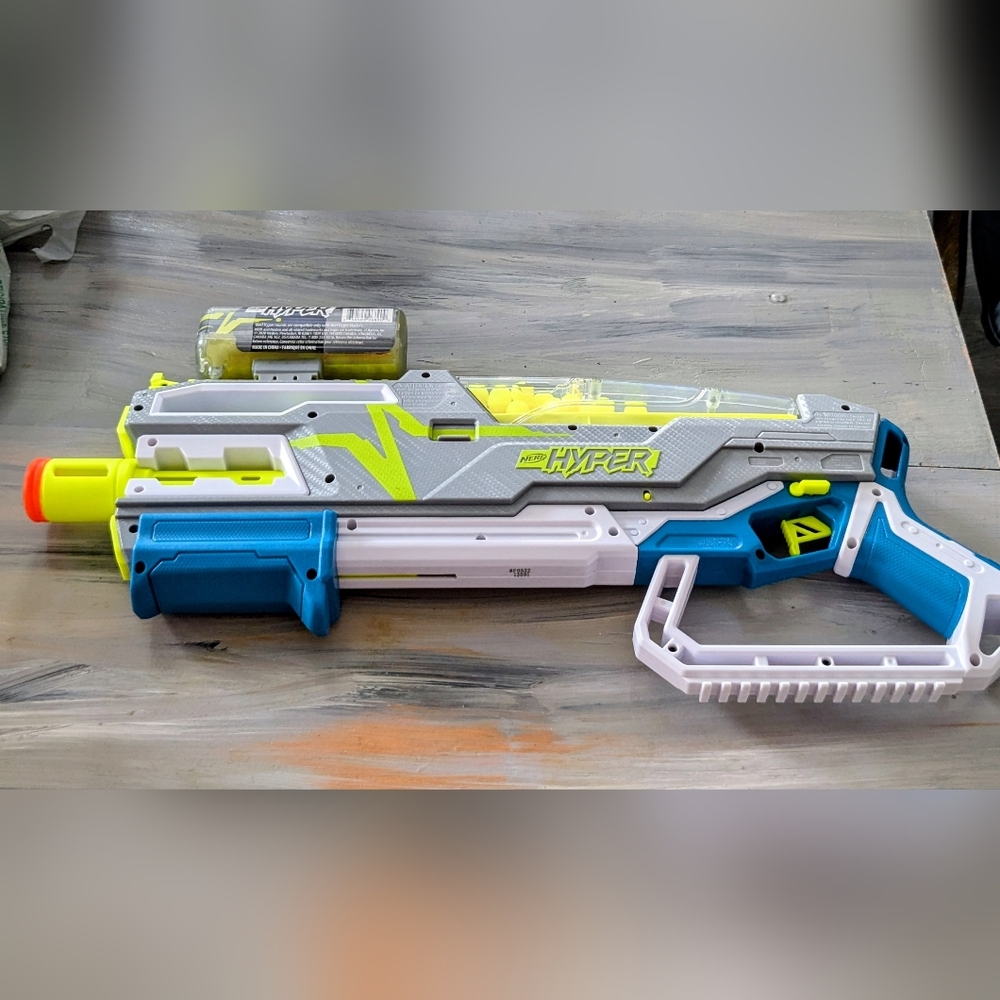 Nerd Hyper Foam Dart Blaster in Blue, White & Neon Yellow